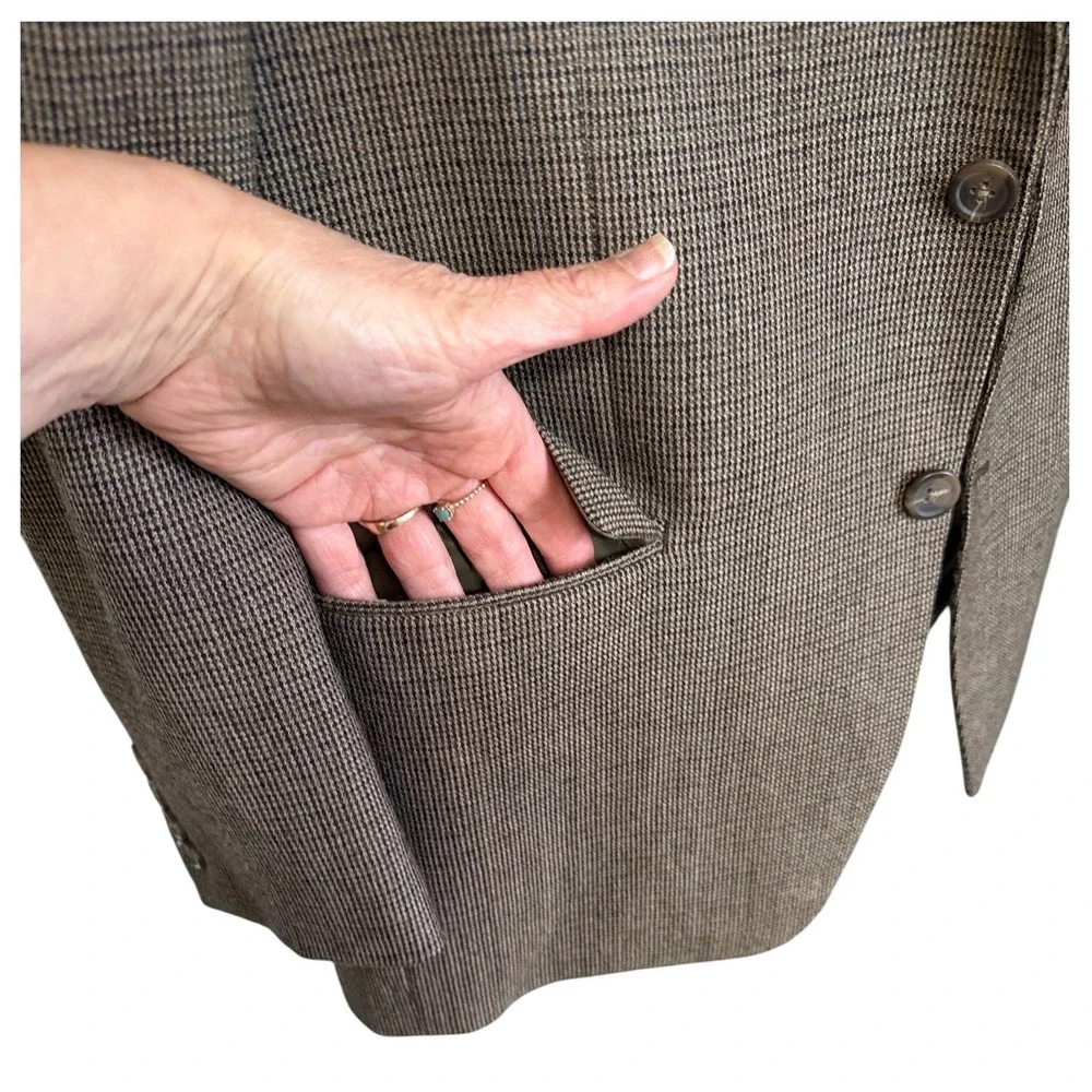 Chaps Sport Coat Mens 40R Brown 100% Wool Micro Houndstooth Blazer Dark Academia